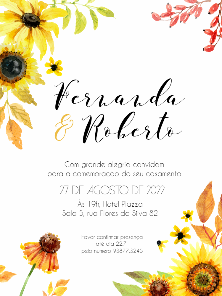 Convite de Casamento Girassol Rústico para Editar Online Convite de Casamento Girassol Rústico para Editar Online