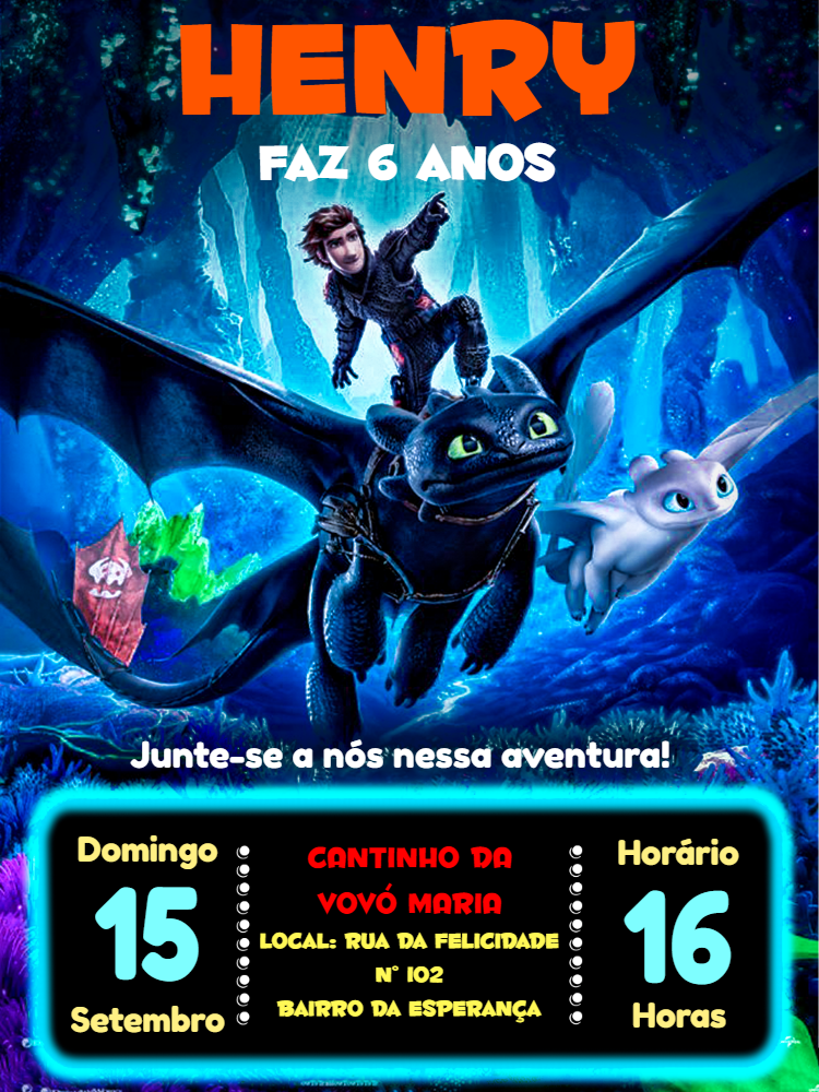 Convite Aniversário Como Treinar o seu Dragão para Editar Online Convite Aniversário Como Treinar o seu Dragão para Editar Online