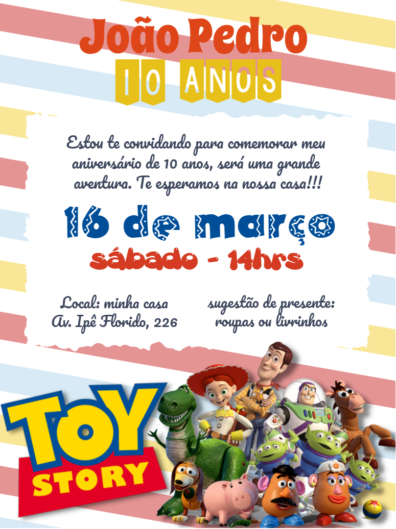 Convite de Aniversário Toy Story com Personagens para Editar Convite de Aniversário Toy Story com Personagens para Editar