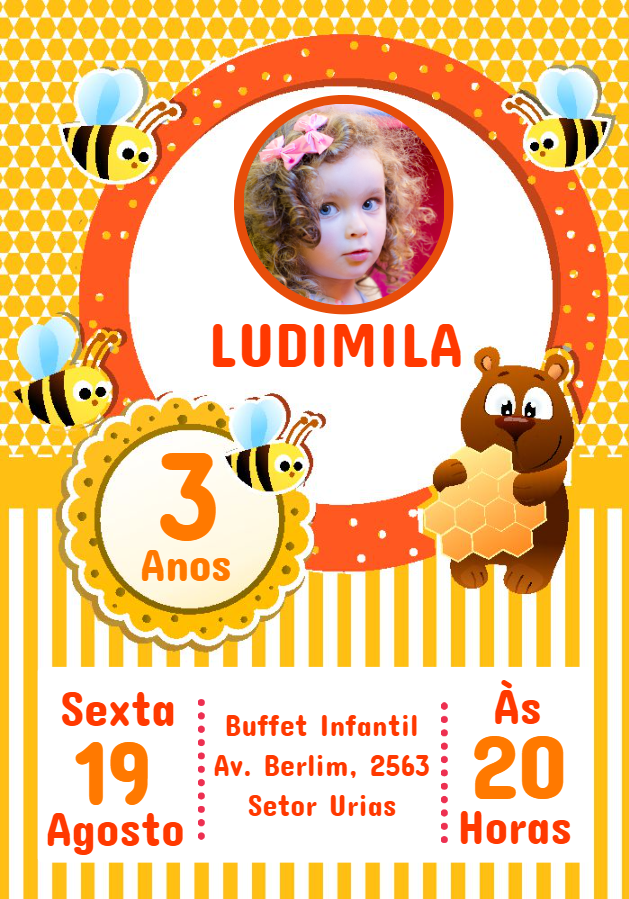 Convite Aniversário Abelhinha com Foto para Editar Online Convite Aniversário Abelhinha com Foto para Editar Online
