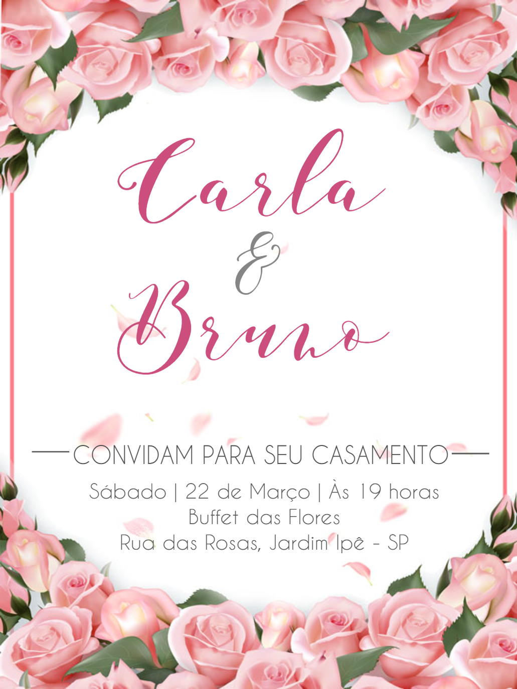 Convite de Casamento Floral com Rosas para Editar Online Convite de Casamento Floral com Rosas para Editar Online