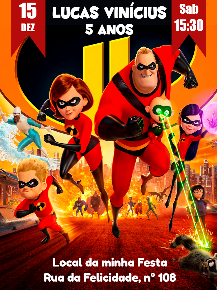 Convite de Aniversário Os Incríveis 2 para Editar Online Convite de Aniversário Os Incríveis 2 para Editar Online