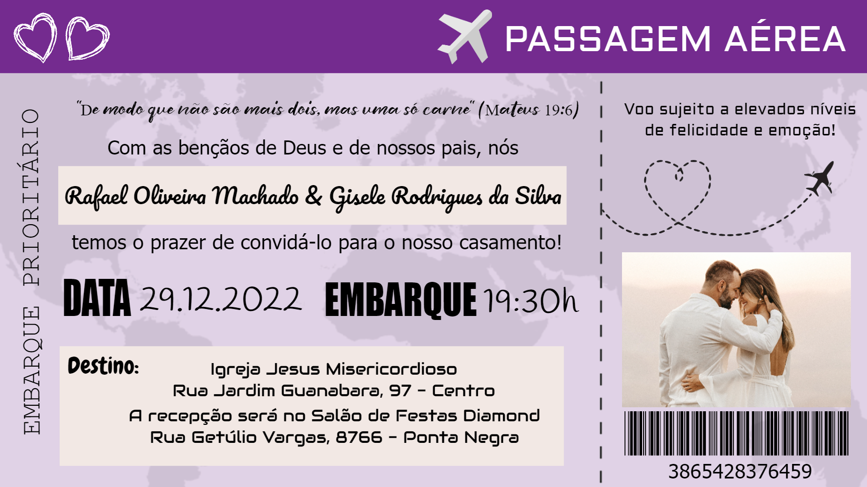 Convite de Casamento Passagem Aérea para Editar Online Convite de Casamento Passagem Aérea para Editar Online