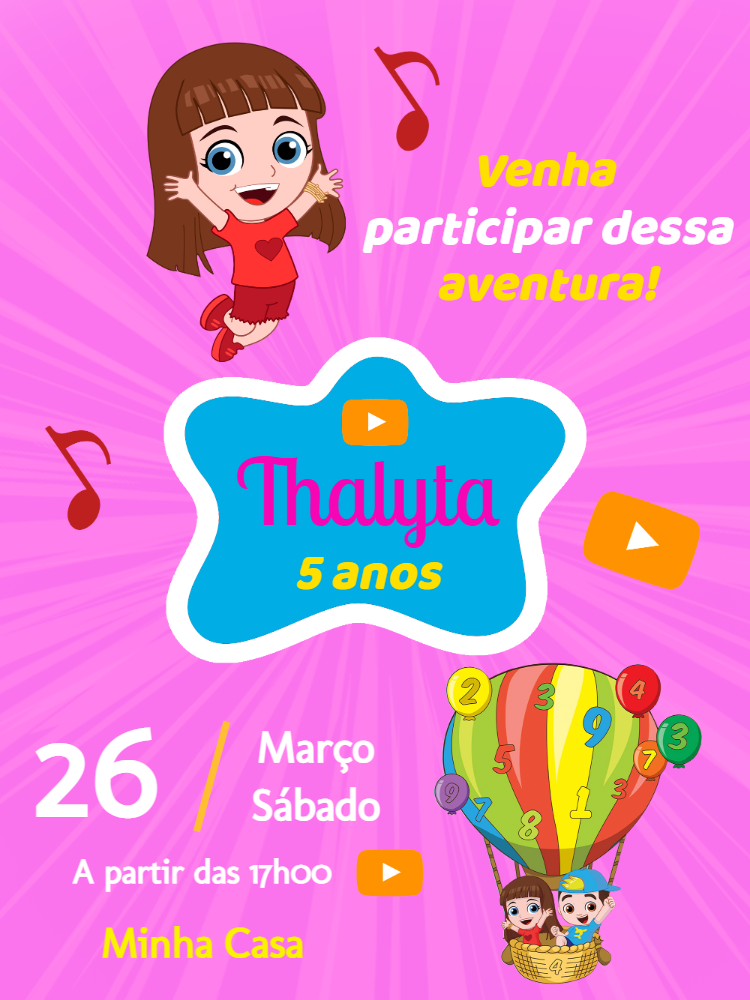 Convite Aniversário Menina Aventureira Youtuber para Editar Convite Aniversário Menina Aventureira Youtuber para Editar