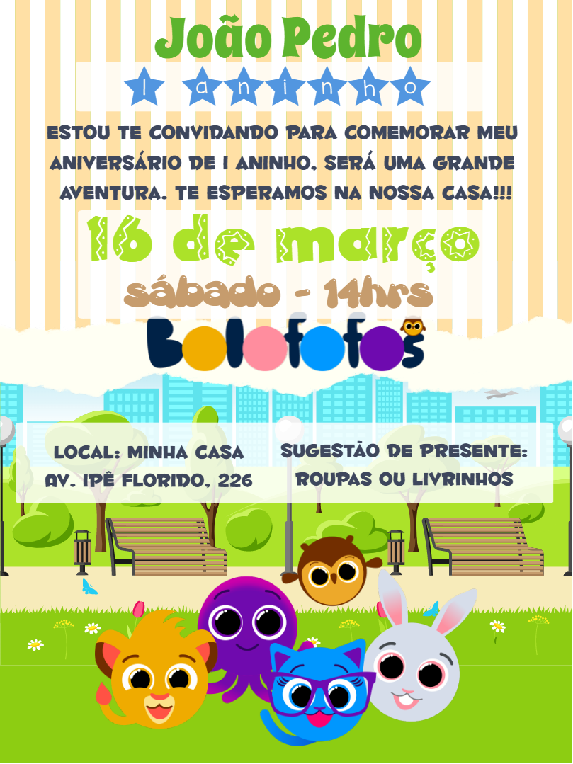 Convite Aniversário Bolofofos com Personagens para Editar Convite Aniversário Bolofofos com Personagens para Editar