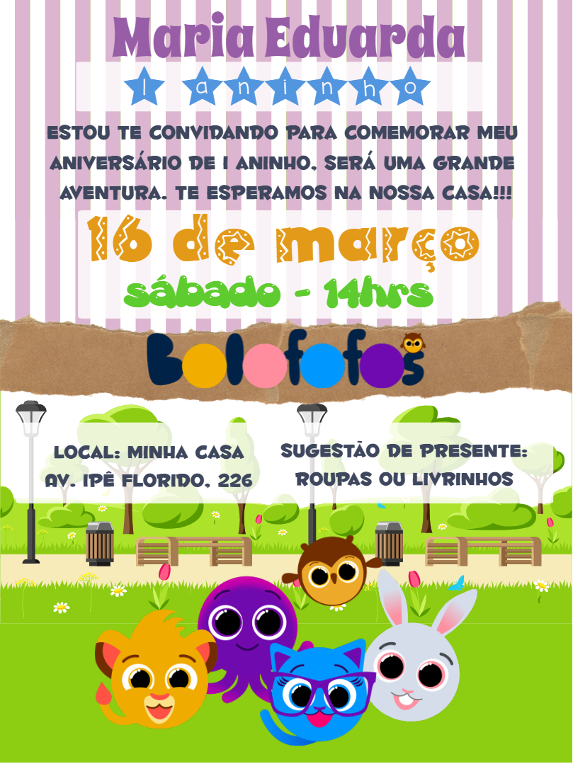 Convite de Aniversário Bolofofos com Personagens para Editar