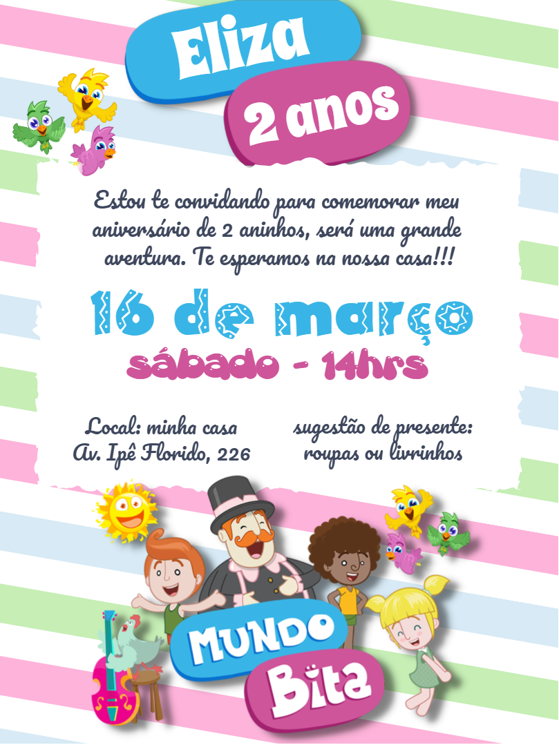 Convite de Aniversário Mundo Bita com Personagens para Editar Convite de Aniversário Mundo Bita com Personagens para Editar