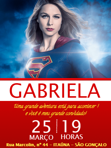 Convite de Aniversário Super Girl para Editar e Imprimir Convite de Aniversário Super Girl para Editar e Imprimir