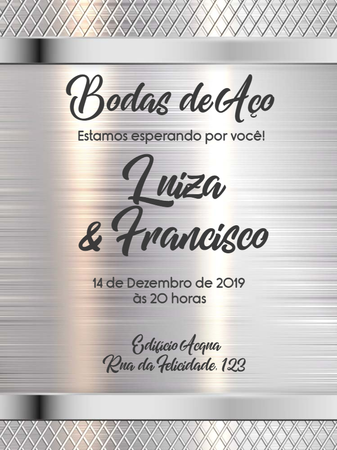 Convite Bodas de Aço Elegante para Editar Online