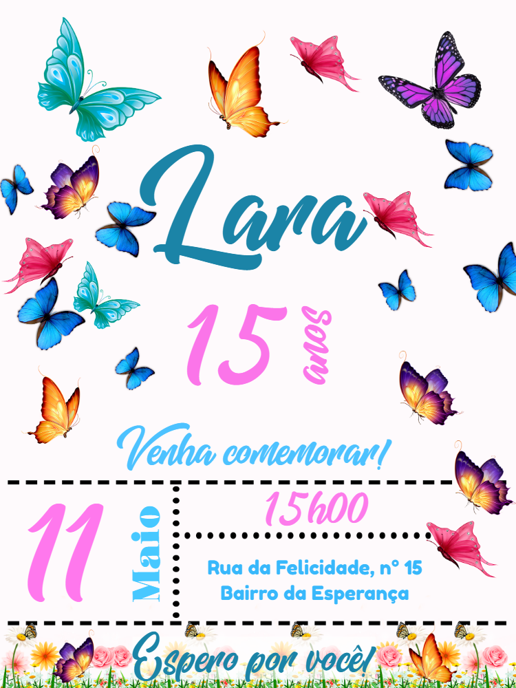 Convite de Aniversário Borboletas para Editar Online Convite de Aniversário Borboletas para Editar Online