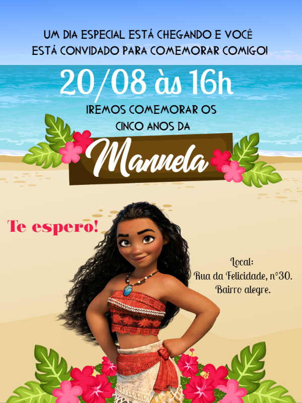 Convite de Aniversário Moana para Editar e Personalizar Convite de Aniversário Moana para Editar e Personalizar