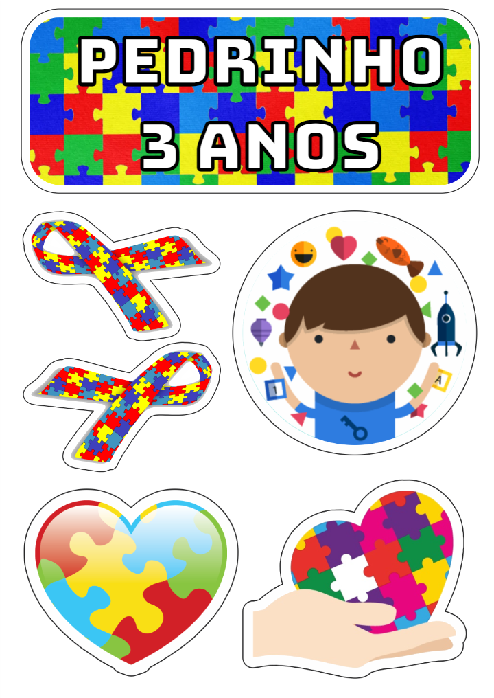 Topo de Bolo Tema Autismo Editável para Festa de Aniversário Topo de Bolo Tema Autismo Editável para Festa de Aniversário