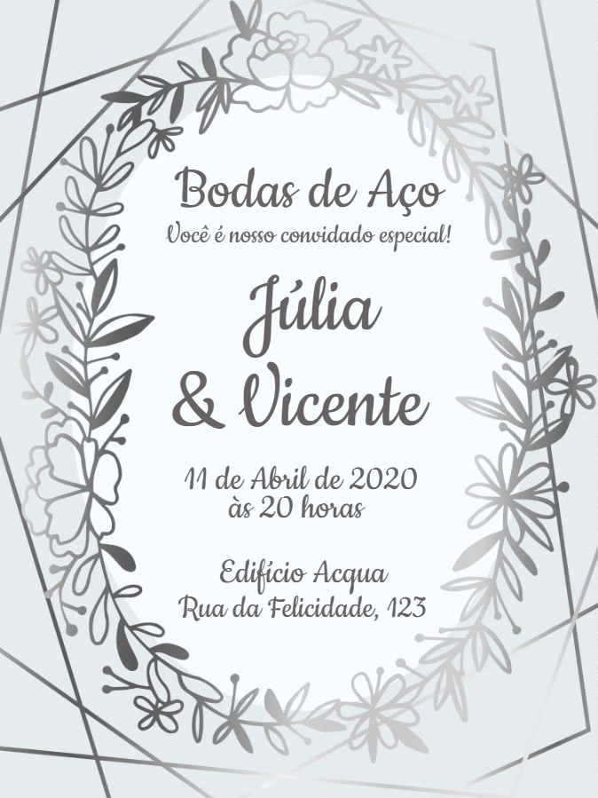 Convite Bodas de Aço Floral Geométrico para Editar Online Convite Bodas de Aço Floral Geométrico para Editar Online
