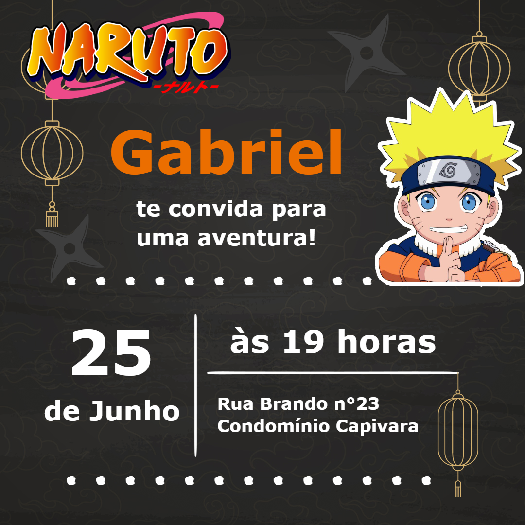 Convite de Aniversário Naruto Chibi para Editar Online Convite de Aniversário Naruto Chibi para Editar Online