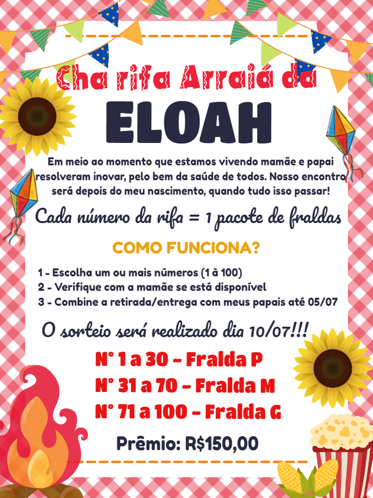 Convite Chá Rifa Arraiá de Festa Junina Editável Online Convite Chá Rifa Arraiá de Festa Junina Editável Online