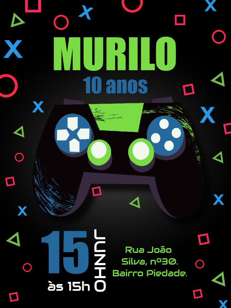 Convite de Aniversário Gamer com Controle para Editar Online Convite de Aniversário Gamer com Controle para Editar Online