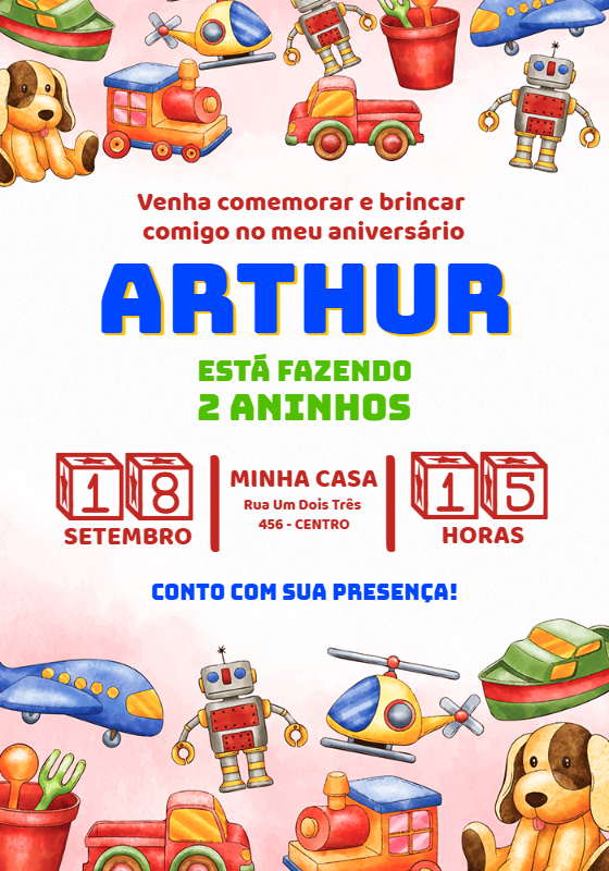 Convite de Aniversário Brinquedos Antigos para Editar Online Convite de Aniversário Brinquedos Antigos para Editar Online