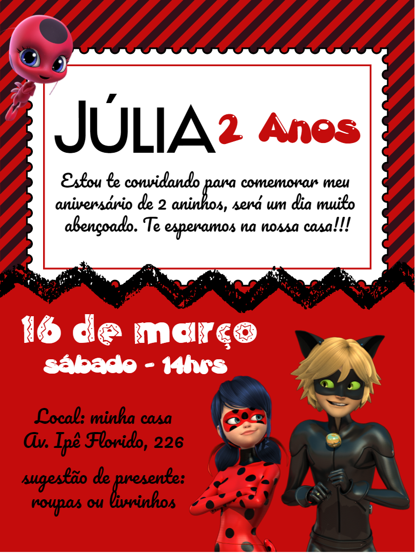 Convite de Aniversário Ladybug Miraculous para Editar Online Convite de Aniversário Ladybug Miraculous para Editar Online