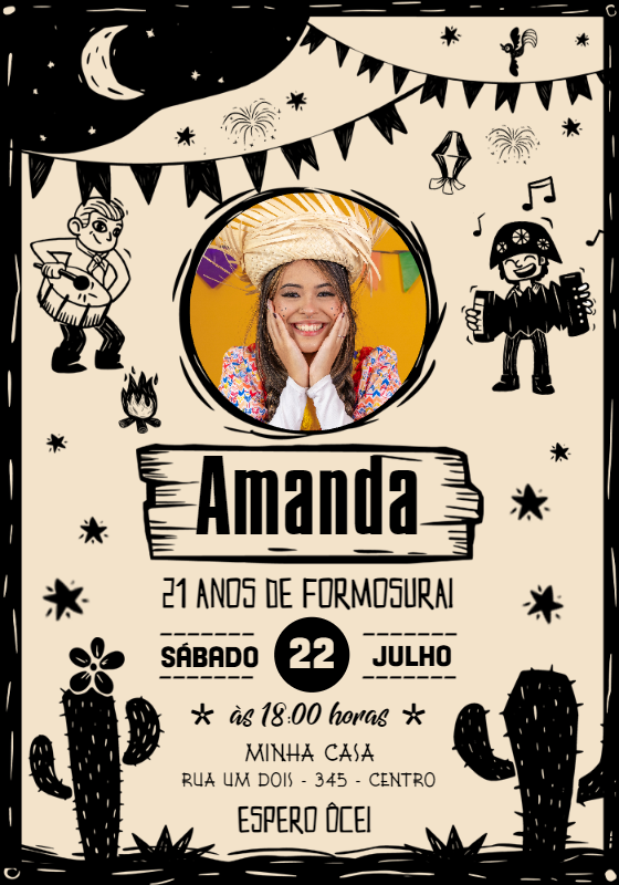 Convite Aniversário Festa Junina Cordel com Foto para Editar Convite Aniversário Festa Junina Cordel com Foto para Editar