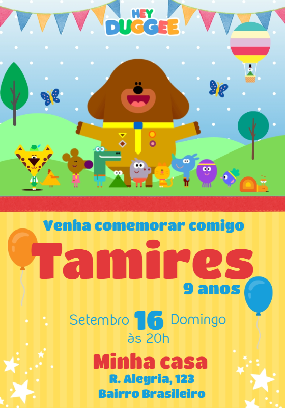 Convite de Aniversário Hey Duggee com a Turma para Editar Convite de Aniversário Hey Duggee com a Turma para Editar