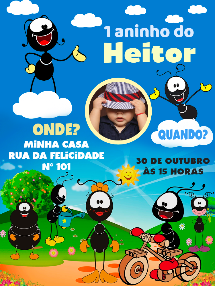 Convite de Aniversário Smilinguido com Foto para Editar Online Convite de Aniversário Smilinguido com Foto para Editar Online