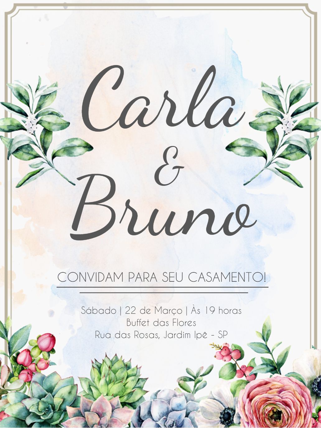 Convite de Casamento Floral Aquarela para Editar Online Convite de Casamento Floral Aquarela para Editar Online