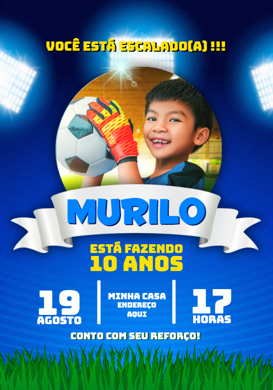 Convite Aniversário Futebol com Foto para Editar Online Convite Aniversário Futebol com Foto para Editar Online