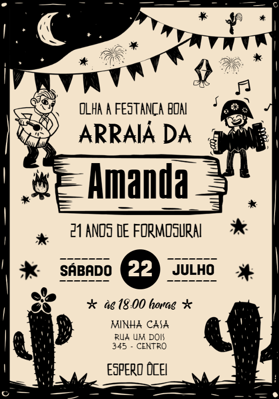 Convite Festa Junina de Aniversário Estilo Cordel para Editar Convite Festa Junina de Aniversário Estilo Cordel para Editar