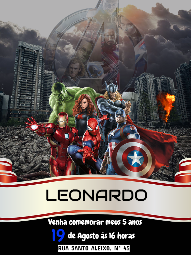Convite de Aniversário Vingadores com Heróis para Editar Online Convite de Aniversário Vingadores com Heróis para Editar Online