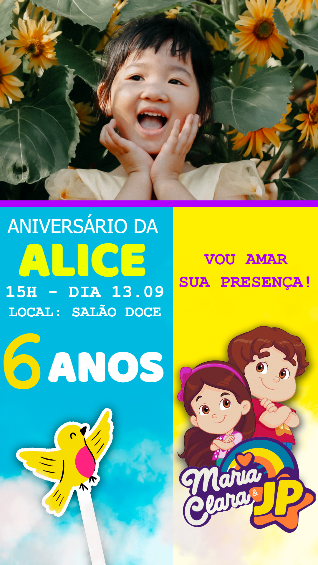 Convite Aniversário Maria Clara e JP com Foto para Editar Convite Aniversário Maria Clara e JP com Foto para Editar