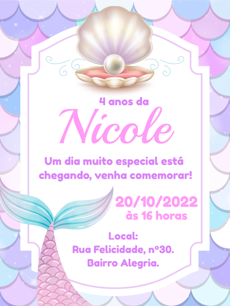 Convite Aniversário Sereia Fundo do Mar para Editar Online Convite Aniversário Sereia Fundo do Mar para Editar Online