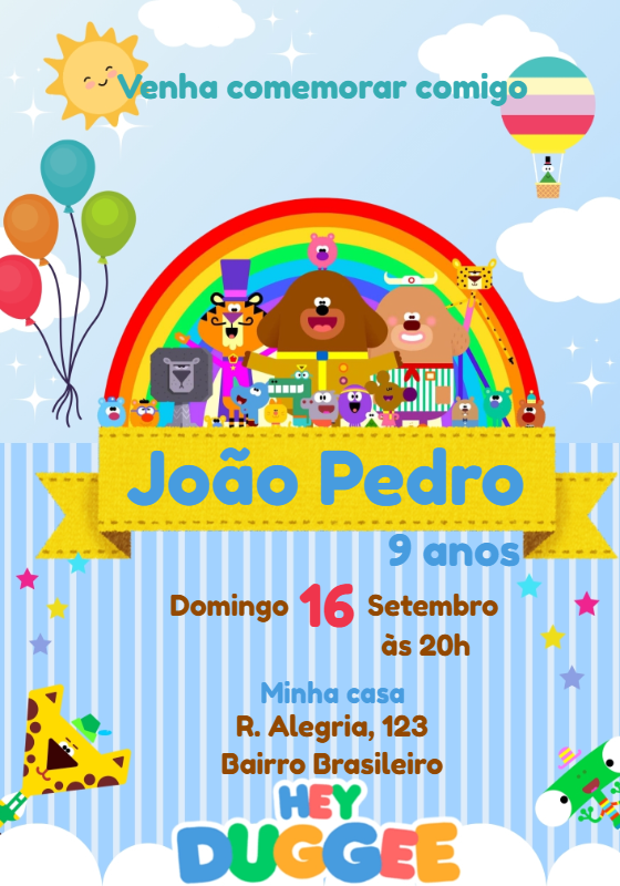 Convite de Aniversário Oi Duggee com Personagens para Editar Convite de Aniversário Oi Duggee com Personagens para Editar