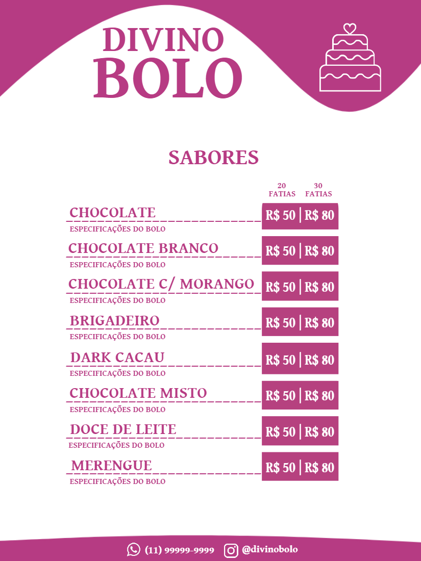 Cardápio de Doceria Elegante para Editar Online Cardápio de Doceria Elegante para Editar Online