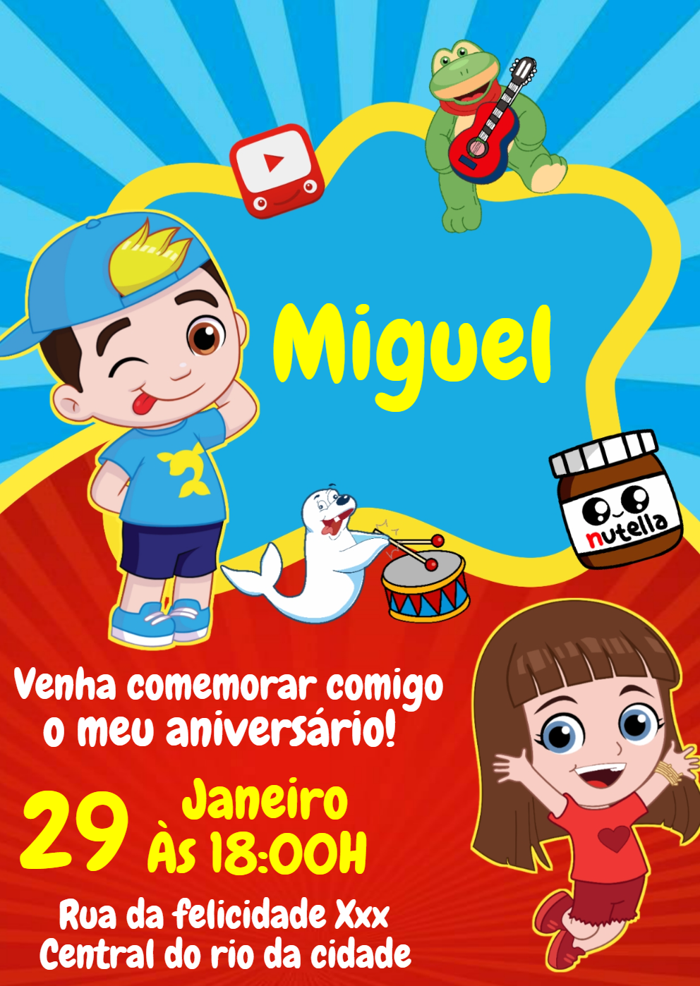 Convite Aniversário Irmãos Youtubers para Editar Online Convite Aniversário Irmãos Youtubers para Editar Online
