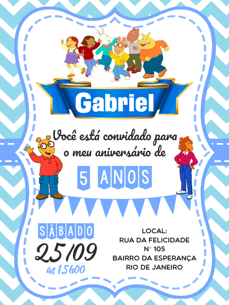 Convite de Aniversário Arthur e Turma para Editar Online Convite de Aniversário Arthur e Turma para Editar Online