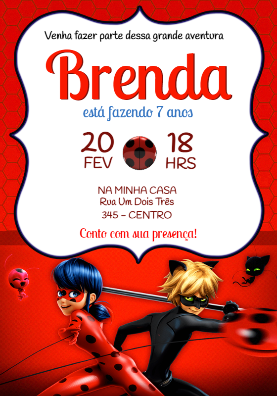 Convite de Aniversário Miraculous Ladybug Editável Online Convite de Aniversário Miraculous Ladybug Editável Online