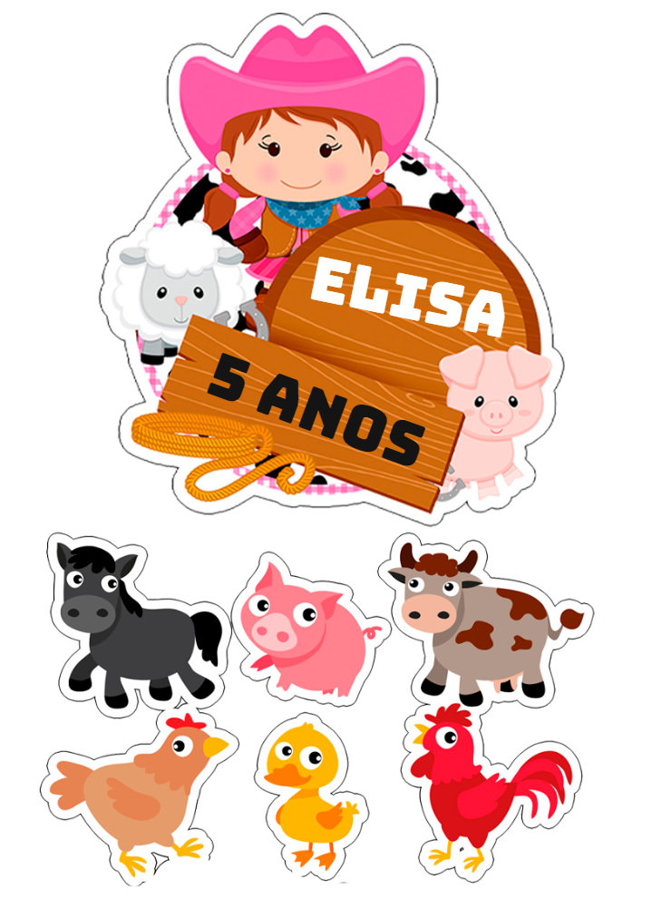 Topo de Bolo Fazendinha com Personagens para Editar Online Topo de Bolo Fazendinha com Personagens para Editar Online