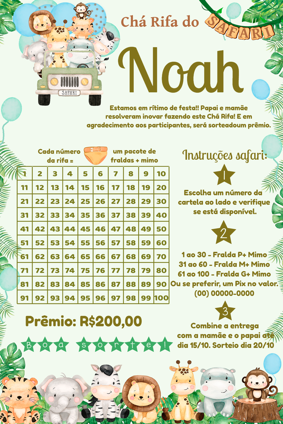 Chá Rifa Safari com Animais para Editar Online e Imprimir