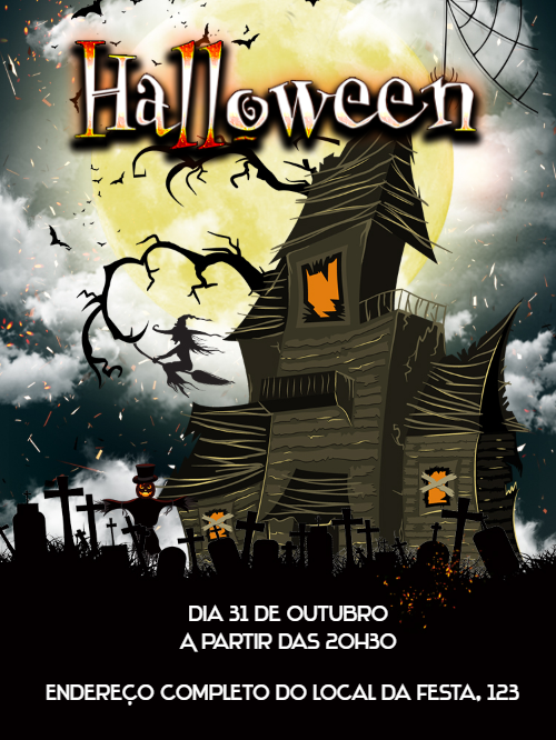 Convite de Halloween com Casa Assombrada para Editar Online