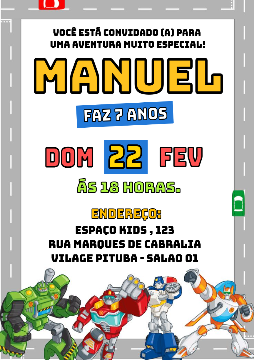 Convite de Aniversário Robôs Transformáveis para Editar Online Convite de Aniversário Robôs Transformáveis para Editar Online