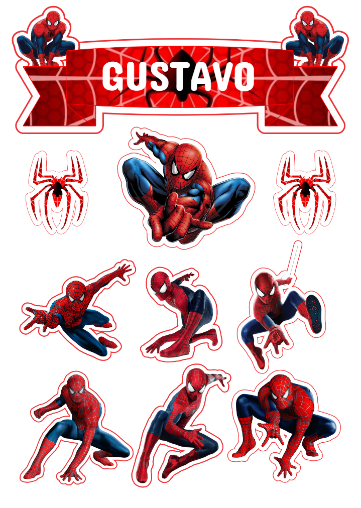 Topo de Bolo Homem Aranha Editável para Personalizar Online Topo de Bolo Homem Aranha Editável para Personalizar Online