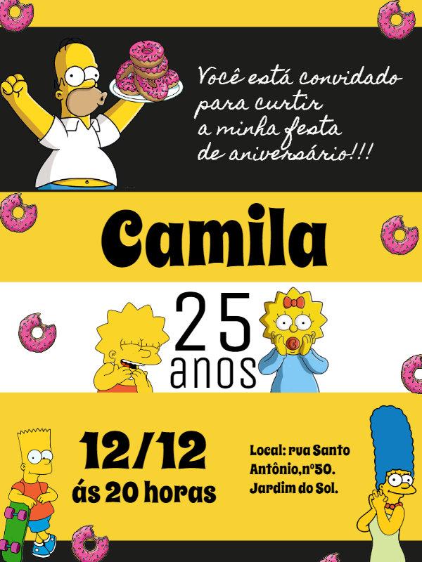Convite de Aniversário Simpsons para Editar Online Convite de Aniversário Simpsons para Editar Online