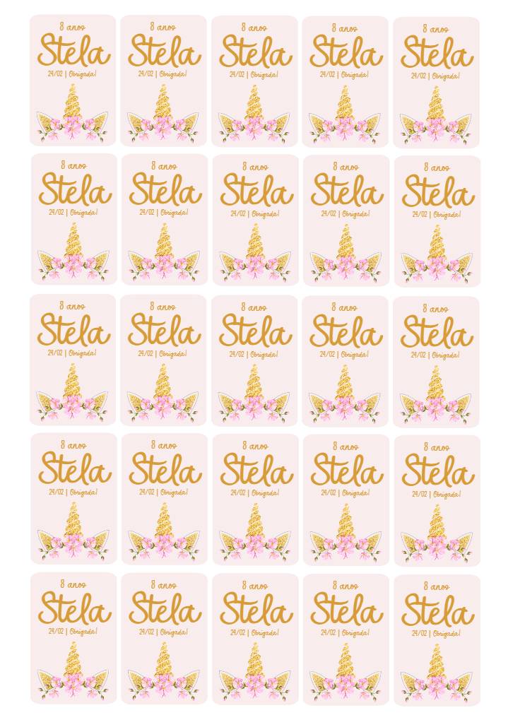 Tag de Agradecimento Unicórnio para Editar e Imprimir