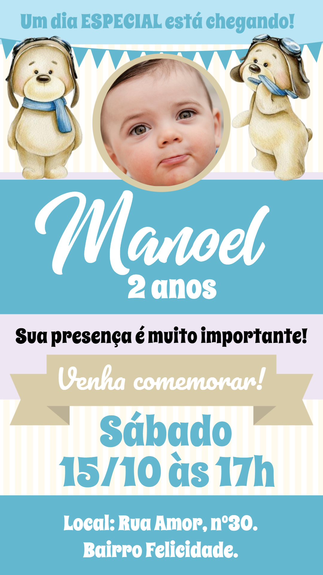 Convite O Tempo Voa com Cachorrinho Aviador para Editar Online Convite O Tempo Voa com Cachorrinho Aviador para Editar Online