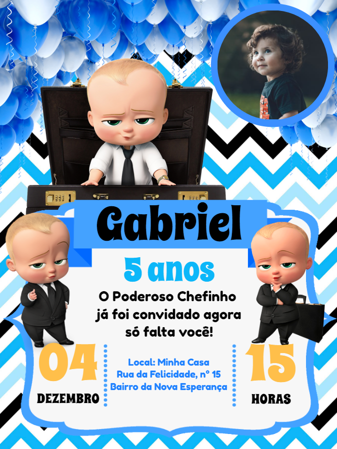 Convite Aniversário O Poderoso Chefinho com Foto para Editar Convite Aniversário O Poderoso Chefinho com Foto para Editar