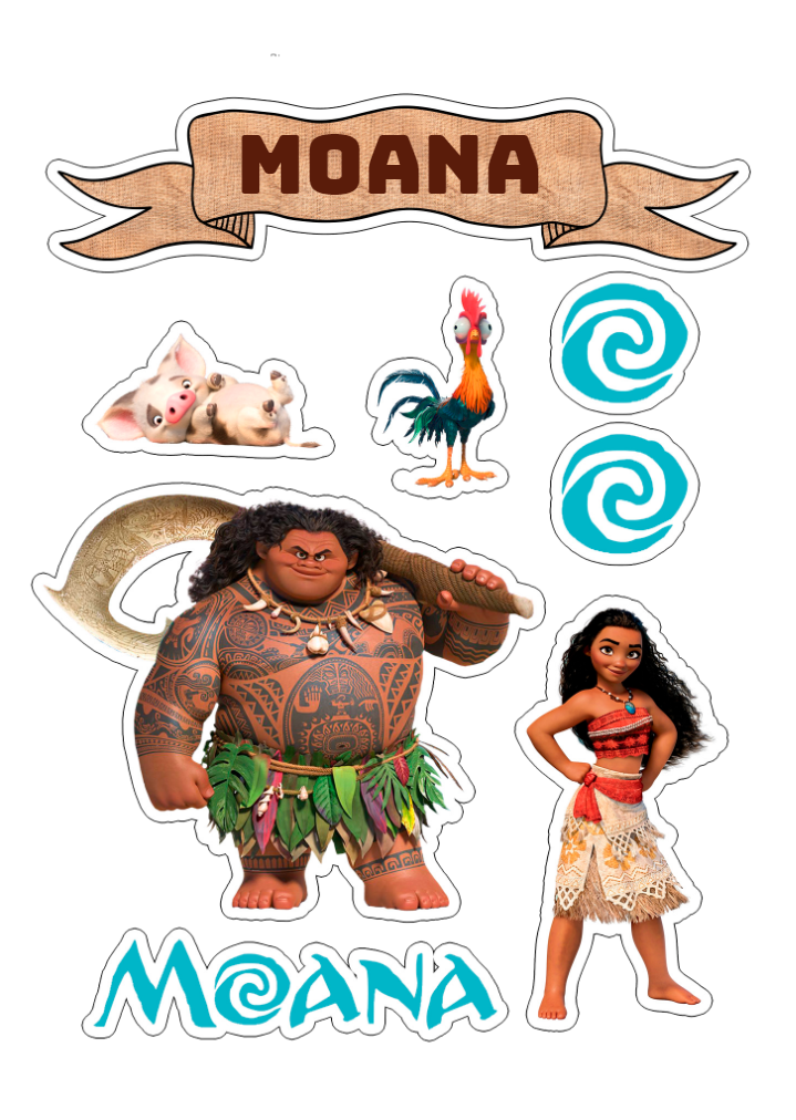 Topo de Bolo Moana com Personagens para Editar e Imprimir Topo de Bolo Moana com Personagens para Editar e Imprimir