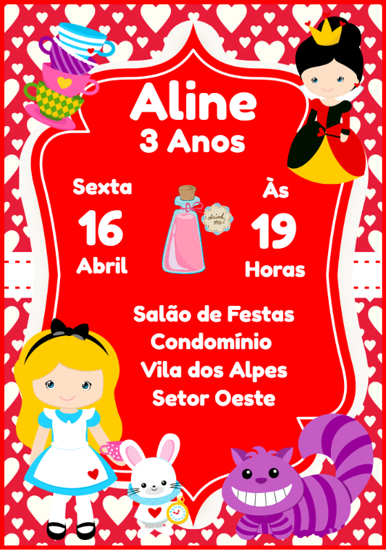 Convite Aniversário Alice no País das Maravilhas para Editar Convite Aniversário Alice no País das Maravilhas para Editar