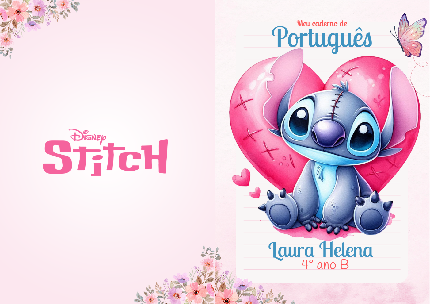 Capa de Caderno Stitch Editável Online para Volta às Aulas