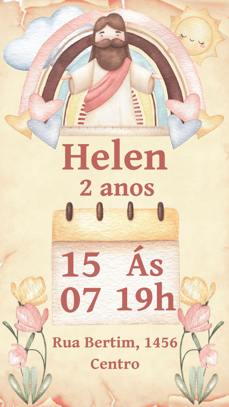 Convite de Aniversário Infantil Jesus e Arco-íris para Editar Convite de Aniversário Infantil Jesus e Arco-íris para Editar