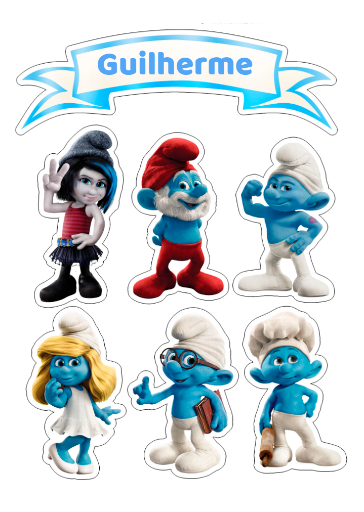 Topo de Bolo Smurfs com Personagens para Editar Online Topo de Bolo Smurfs com Personagens para Editar Online